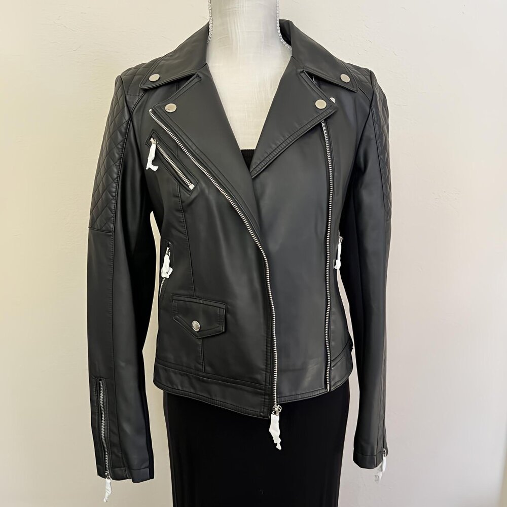 Express Woman Black Faux Leather Moto Jacket Size XS